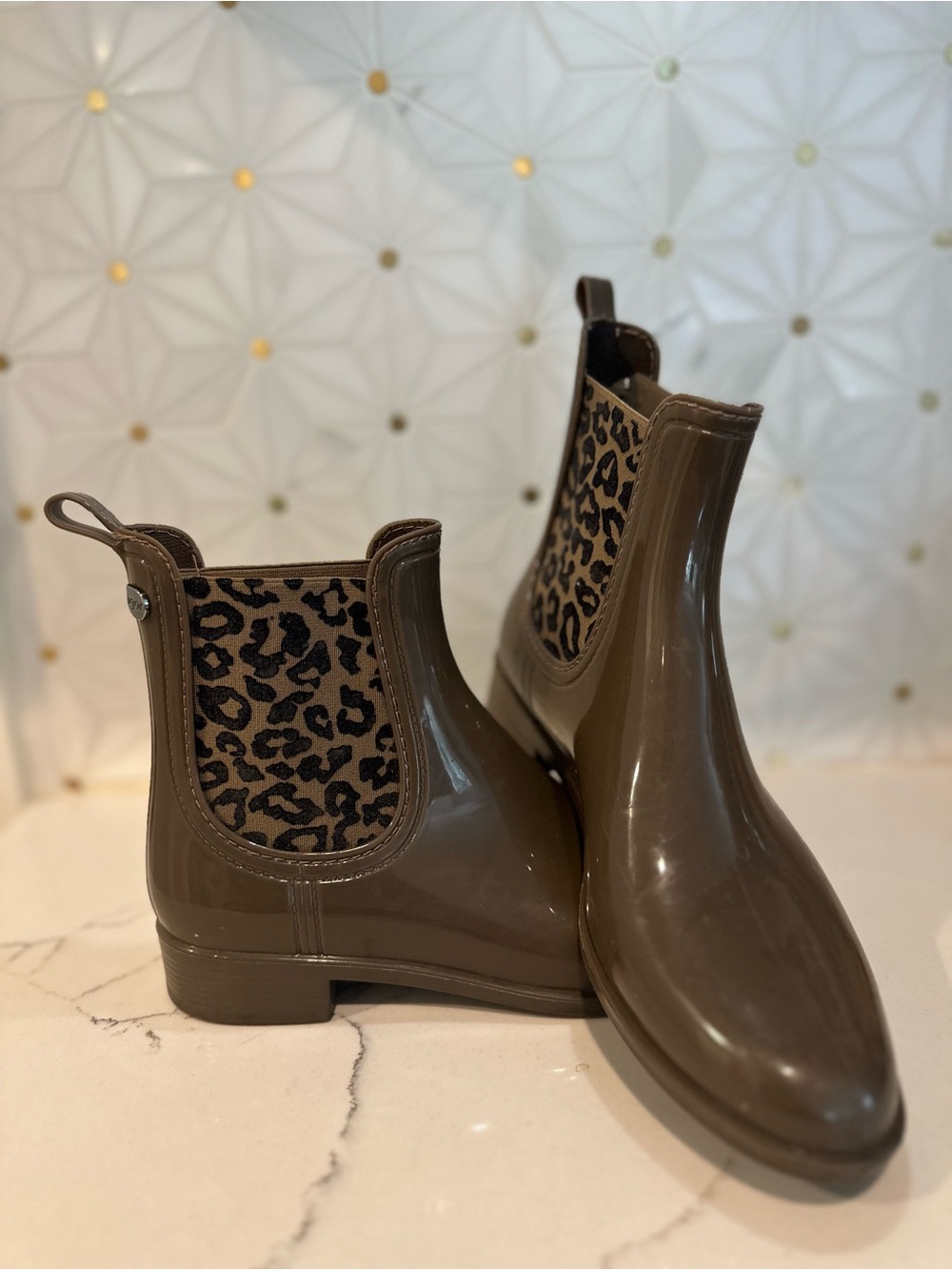 Igor Brown Chelsea Rain Booties with Leopard Elastic